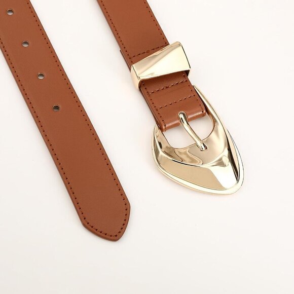 Women\'s Synthetic Leather Waist Belt for Jeans Dresses Adjustable Gold Buckle main image 4